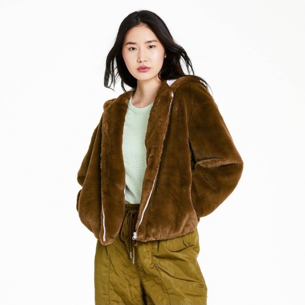 Women's Mink Zip-Up Faux Fur Hooded Jacket - Sandy Liang x Target Brown Medium